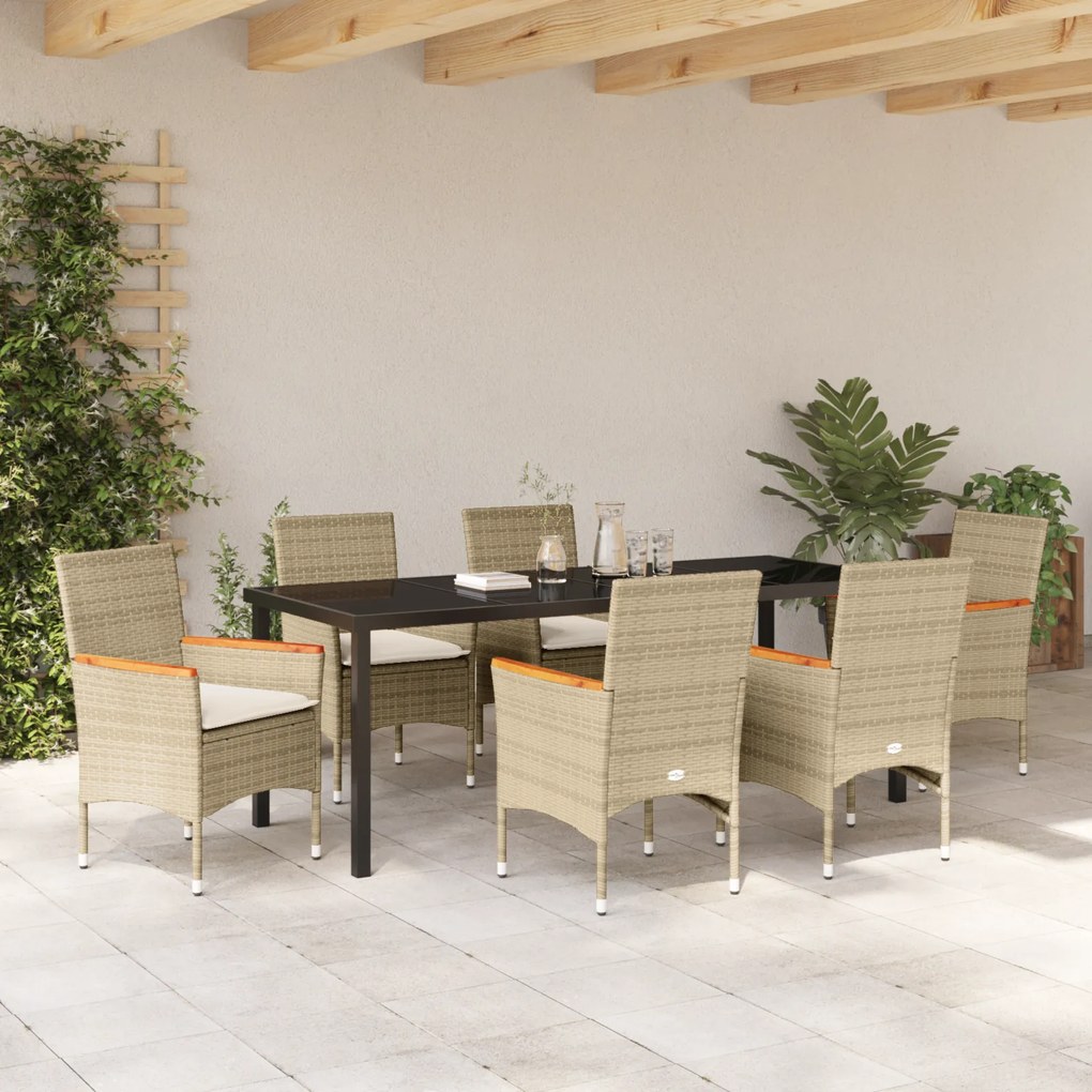 Conjunto de Jantar de 7 Peças vidaXL com Almofadas Rattan Sintético Be