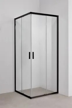 Mampara De Duche Quadrada Com Portas Deslizantes, Vidro Temperado 6 Mm E Alumínio Brent Transparente & Preto Mate & 80 X 80 X 195 Cm - Sklum