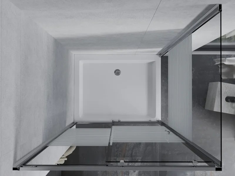 Mexen Apia cabine de duche deslizante 100 x 80 cm, faixas brancas, cromado + base de duche Rio - 840-100-080-01-20-4510