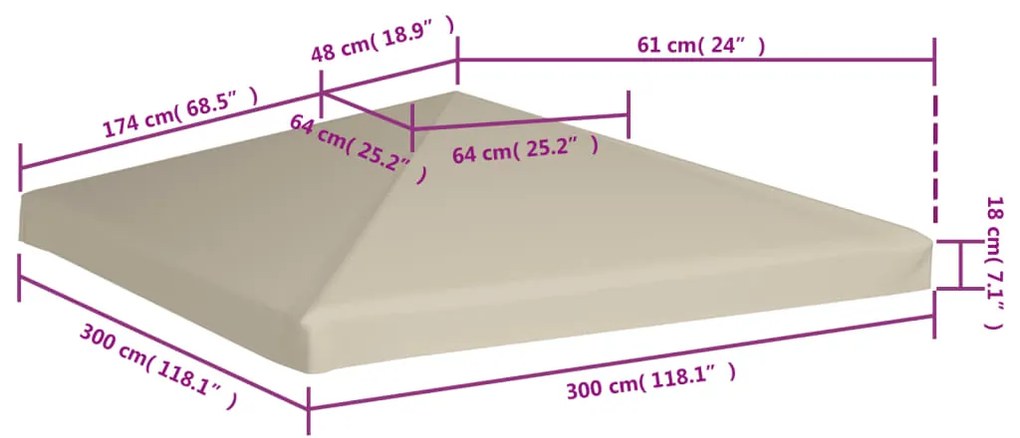 Cobertura de gazebo 310 g/m² 3x3 m bege