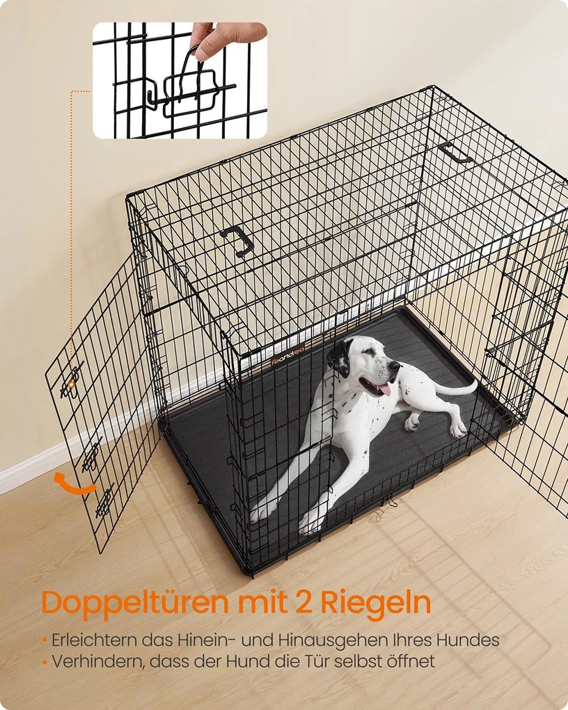 Gaiola dobrável para cães com 2 portas e base em plástico 122 x 74 x 114 cm Preto