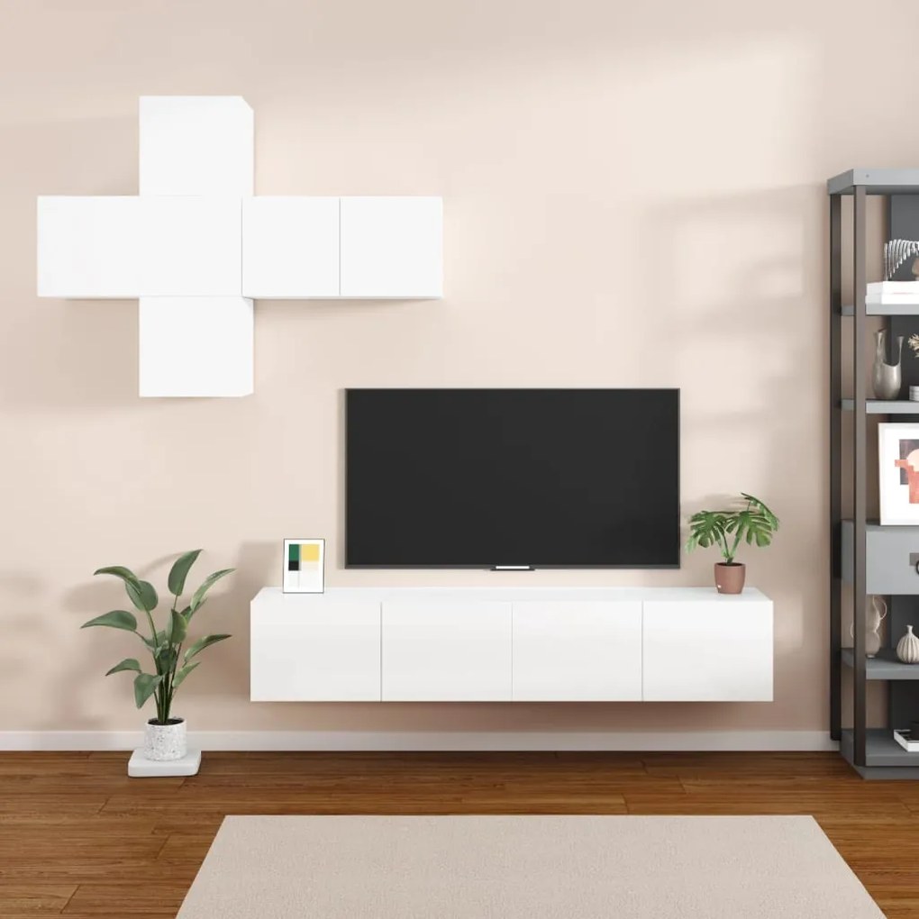 vidaXL 7 pcs conjunto móveis TV derivados de madeira branco brilhante