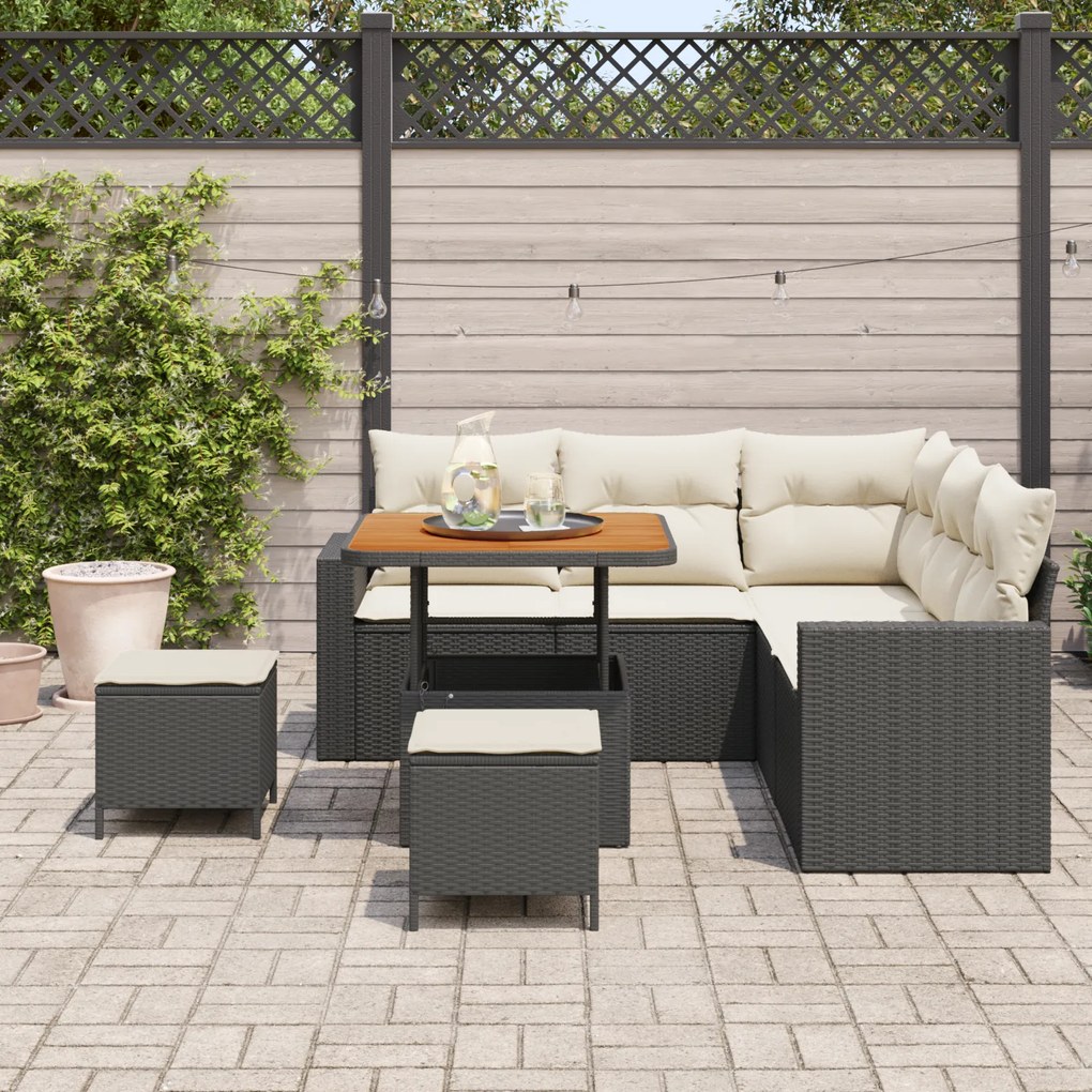 Conjunto de Sofás de Jardim vidaXL de 8 Peças com Almofadas Preto Ratt