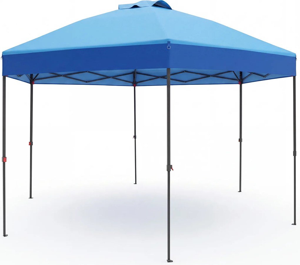 Tenda Dobrável de Jardim Hexagonal, 361,5 x 361,5 x 265 cm, Altura Regulável, Azul