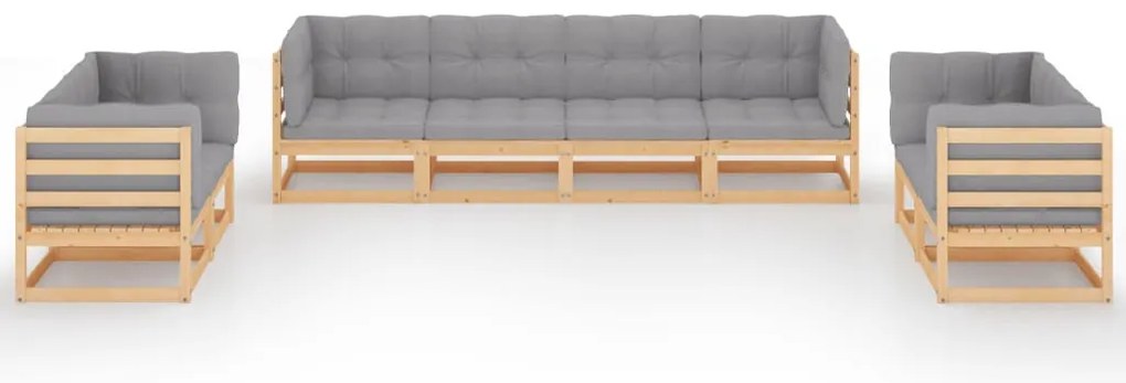 8 pcs conjunto lounge de jardim com almofadões pinho maciço