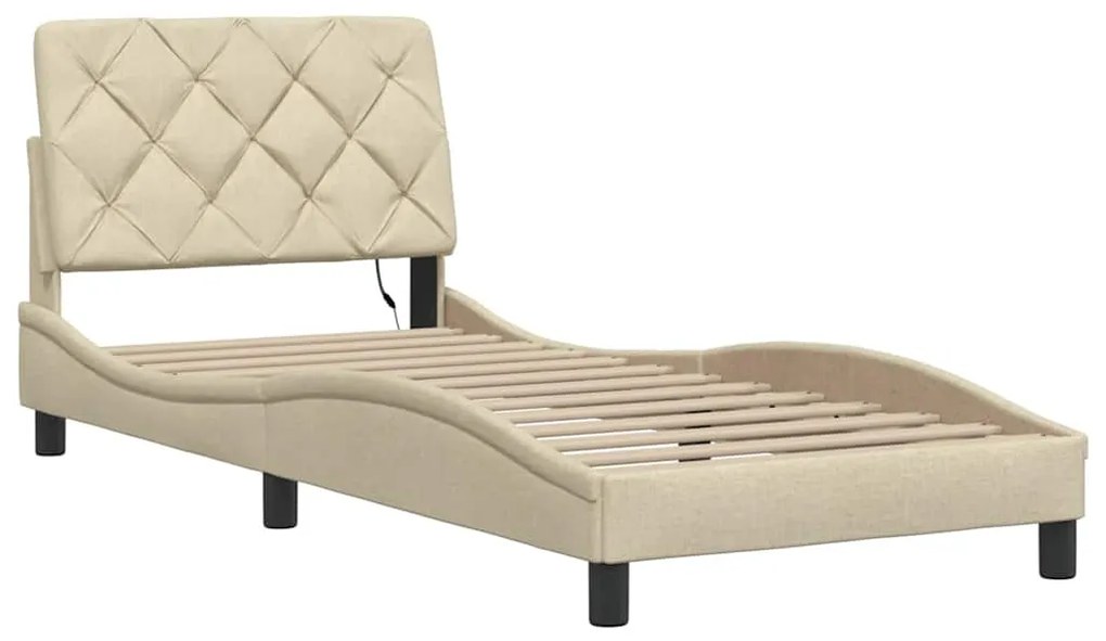 Estrutura de cama com LED sem colchão 80x200 cm tecido creme