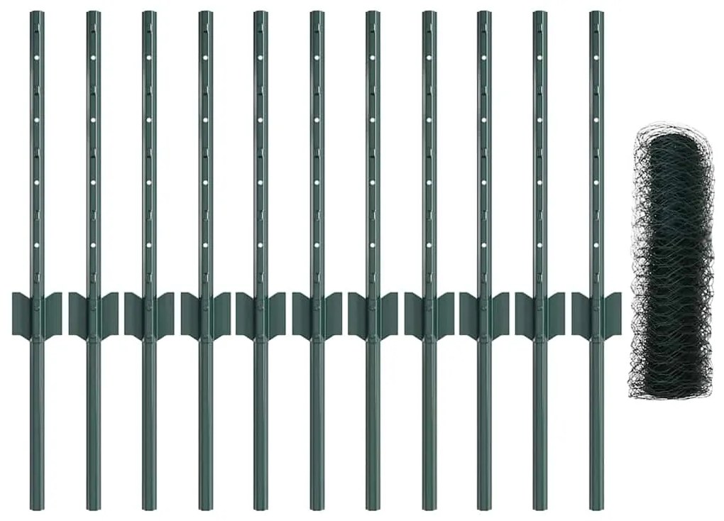 Postes de Cerca vidaXL 11 pcs U-Channel Verde 40 cm Aço