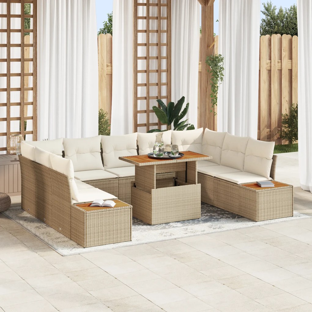 Conjunto de Sofá de Jardim de 6 Peças com Almofadas Rattan Bege