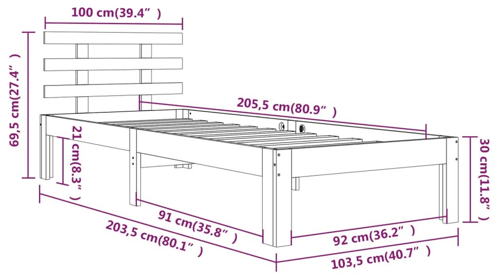 Estrutura de cama 100x200 cm madeira maciça castanho mel