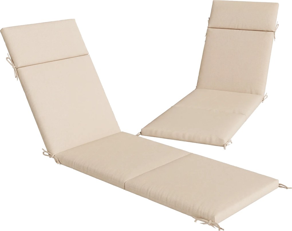 Outsunny Lote de 2 Almofadas para Espreguiçadeira Banho de Sol com 6 Fitas, Proteção UV, 183x53,5x6,5cm, Creme | Aosom Portugal