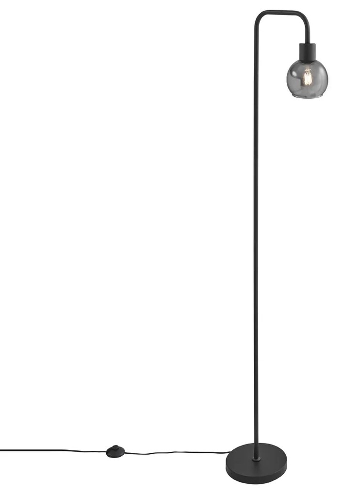 Candeeiro de pé Art Deco preto com vidro fumê - Vidro