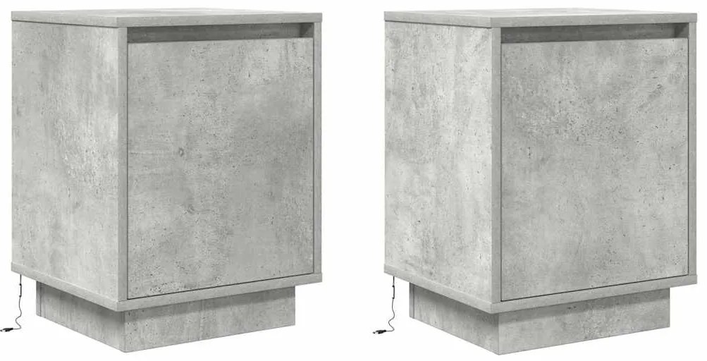 Mesas cabeceira c/ luzes LED 2 pcs 38x34x50 cm cinzento-cimento