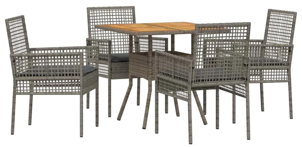 Conjunto de Jantar 5 Peças com Almofadas Cinza Polirattan