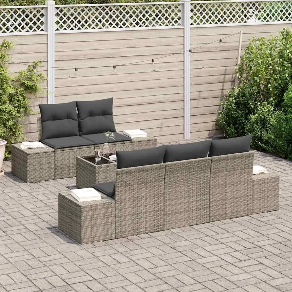 Conjunto de Sofás de Jardim com 6 Peças e Almofadas em Rattan Sintétic