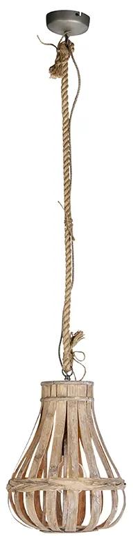 Candeeiro de suspensão rural de madeira com corda 34cm - Excalibur Country / Rústico