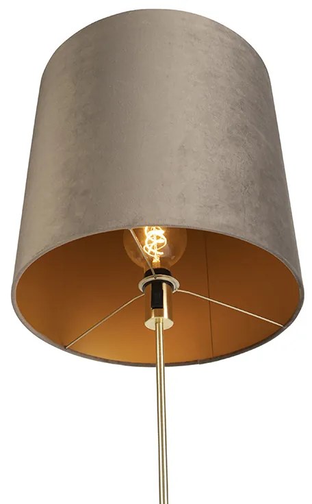 Candeeiro de pé dourado/latão com abajur em veludo castanho 40/40 cm - Parte Country / Rústico