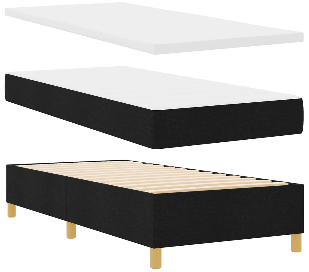Cama Box Spring vidaXL com Colchão e Banco Preto 100x200 cm Tecido