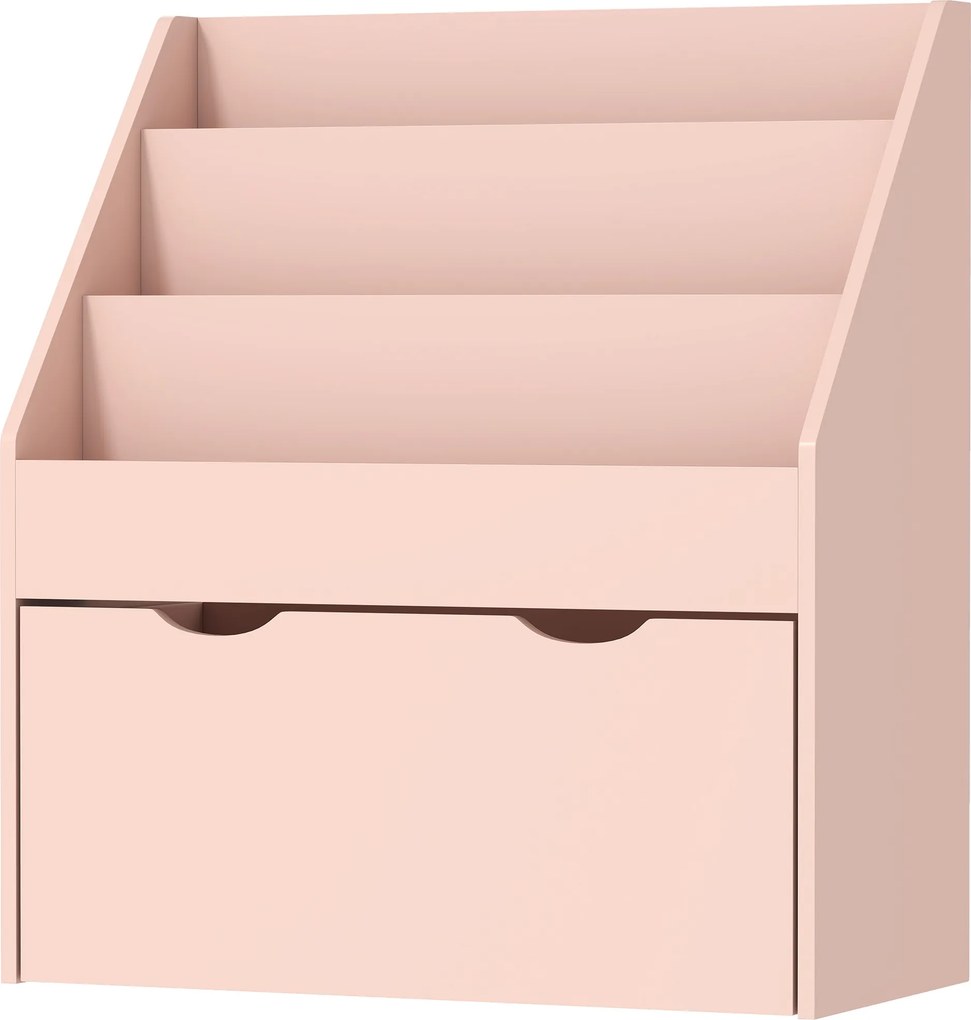 Estante infantil com vários compartimentos, com 3 níveis de prateleiras e uma gaveta, 62,5 L x 30 L x 70 A cm, rosa