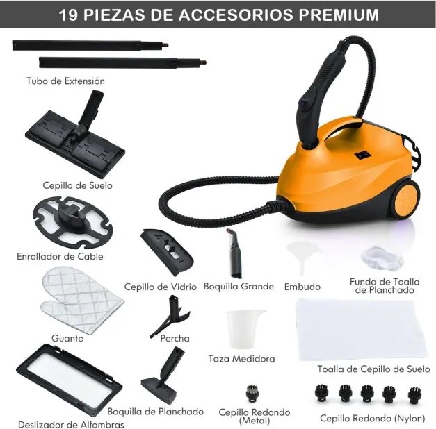 Máquina a vapor 2000 W 1,5 L Pressão 4 Bar com Fecho de Segurança para Crianças Laranja