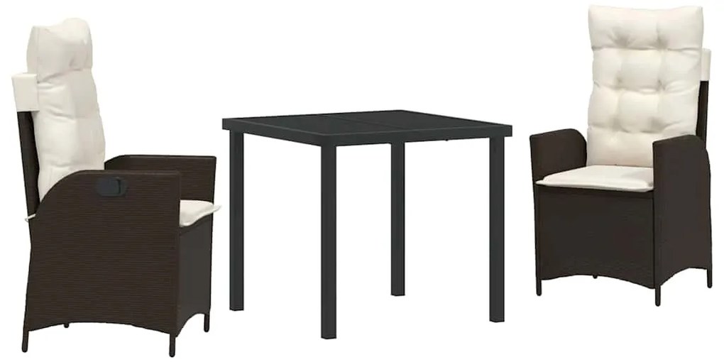 Conjunto de jantar de jardim de 3 peças com almofadas marrons em ratta