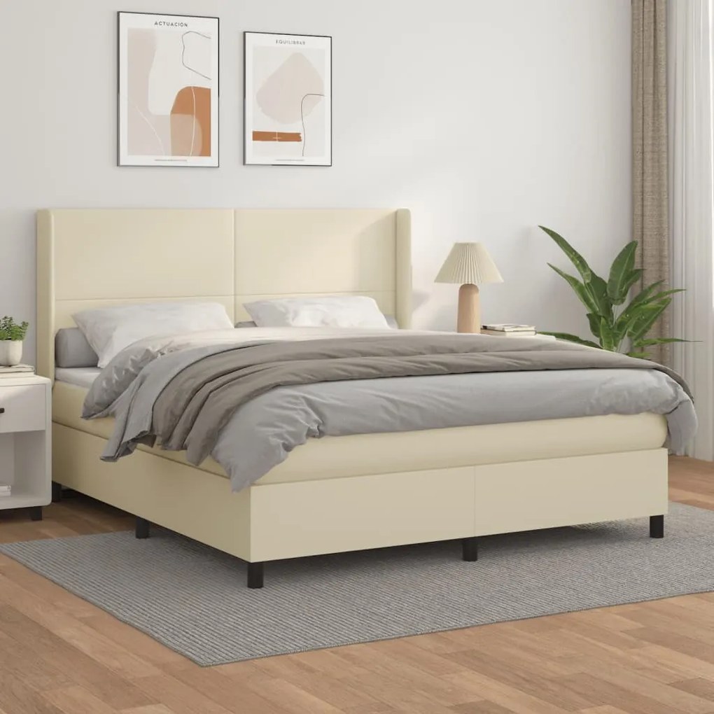 vidaXL Cama com molas/colchão 160x200 cm couro artificial cor creme