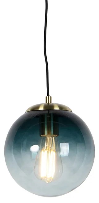 Candeeiro de suspensão Art Déco em latão com vidro azul oceano 20 cm - Pallon Art Deco