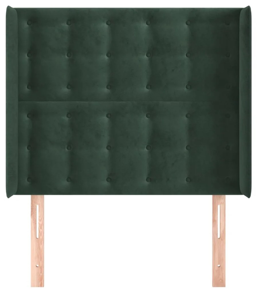 Cabeceira cama c/ abas veludo 103x16x118/128 cm verde-escuro