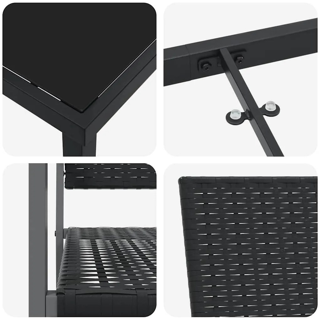 Conjunto de Jantar de Jardim 5 Peças Preto em Rattan Sintético