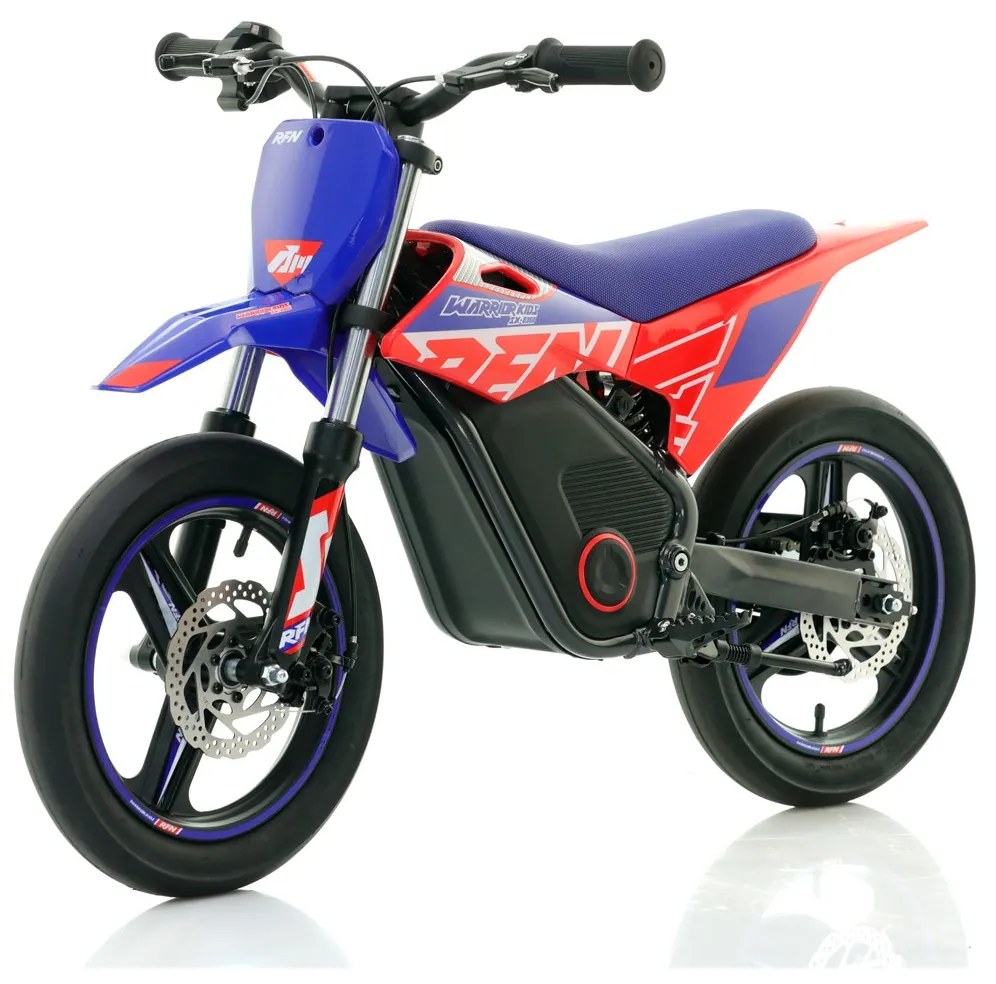 Mini moto elétrica para crianças velocidade até 30Km/h C/Limitador RFN SX-E350 WARRIOR 350W Supermotard 14/14” Azul e Vermelho