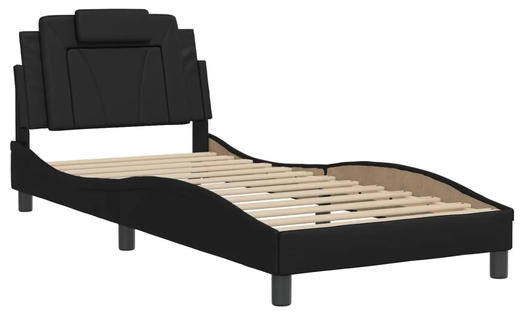 Estrutura de cama c/ cabeceira couro artificial 80x200 cm preto