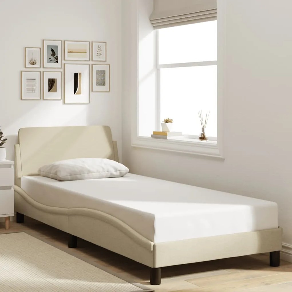 Estrutura cama c/ cabeceira sem colchão tecido 90x200 cm creme