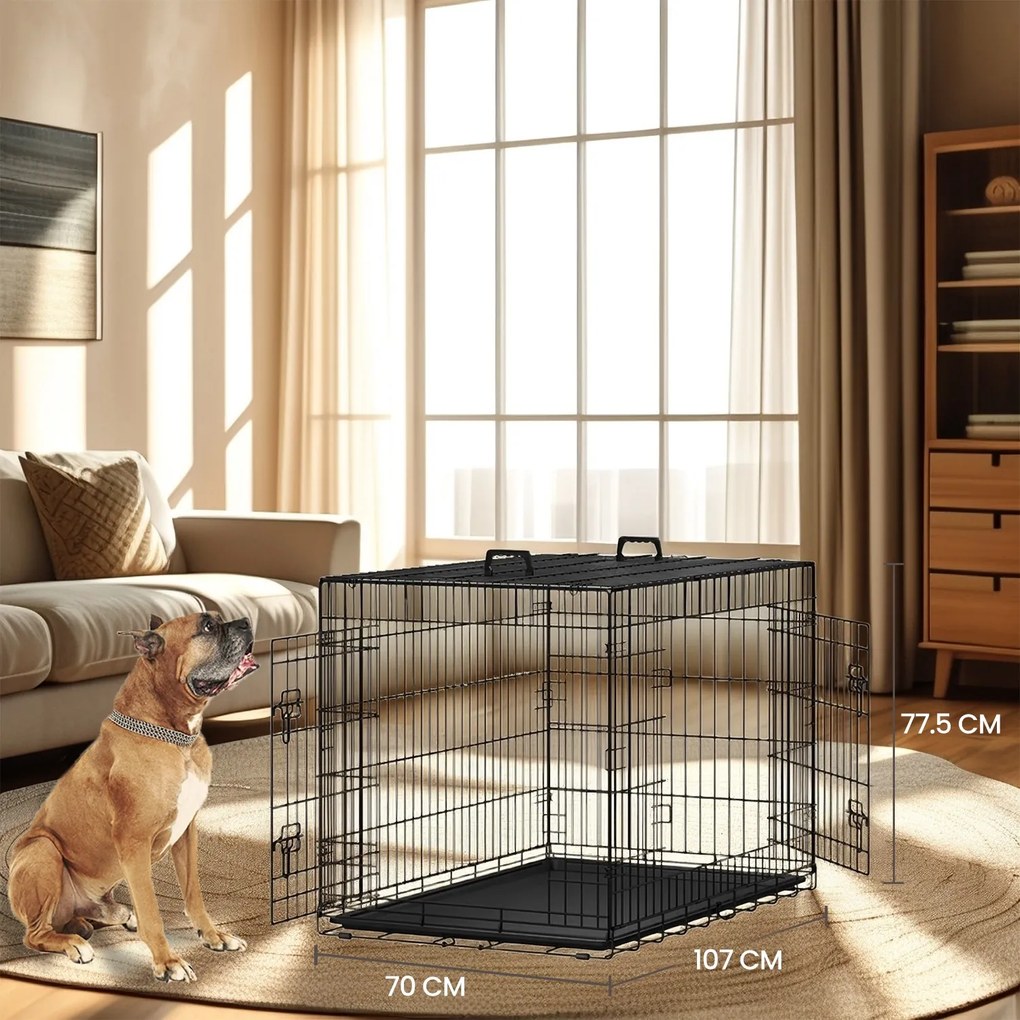 Gaiola dobrável para cães com 2 portas 107 x 70 x 77,5 preto