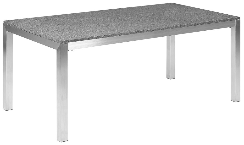 Conjunto de mesa com tampo granito polido cinzento 180 x 90 cm e 6 cadeiras creme GROSSETO Beliani