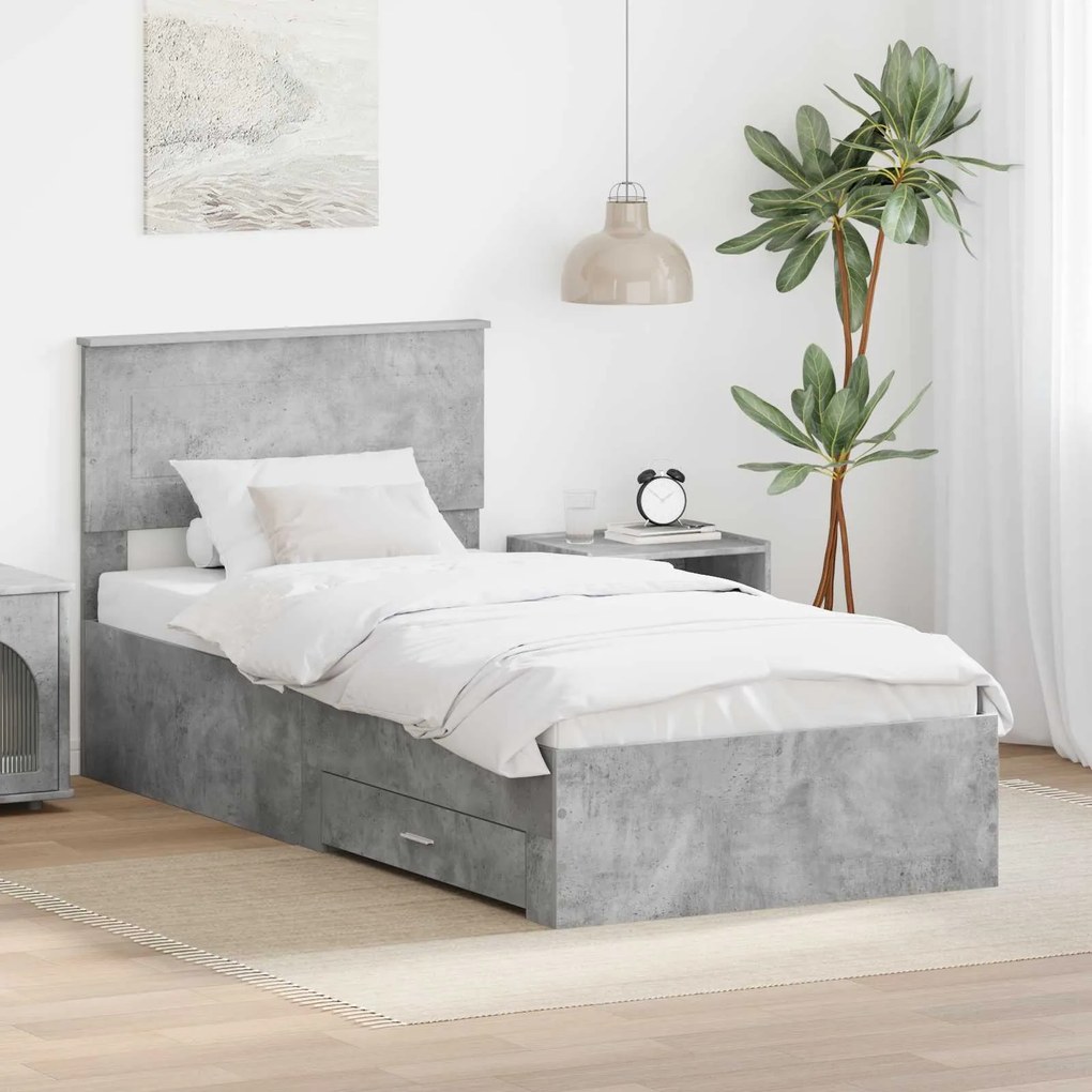 vidaXL Estrutura da Cama com gaveta Cinza Concreto e Prata 75 x 190 cm