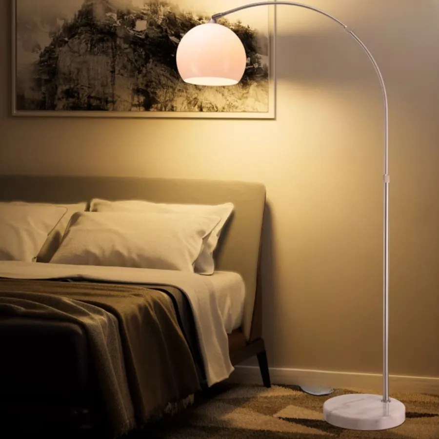 Candeeiro em arco de design 190-200 cm ajustável prateado/branco opalino