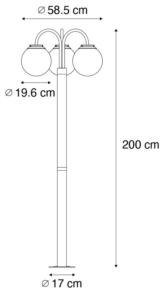Lanterna preta com vidro transparente 200 cm 3 luzes IP44 - Sfera Moderno