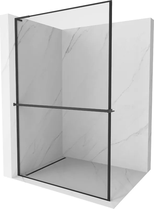 Mexen Kioto+ L parede de chuveiro com prateleira Walk-in 60 x 200 cm, moldura preta, preta - 800-060-123-70-70