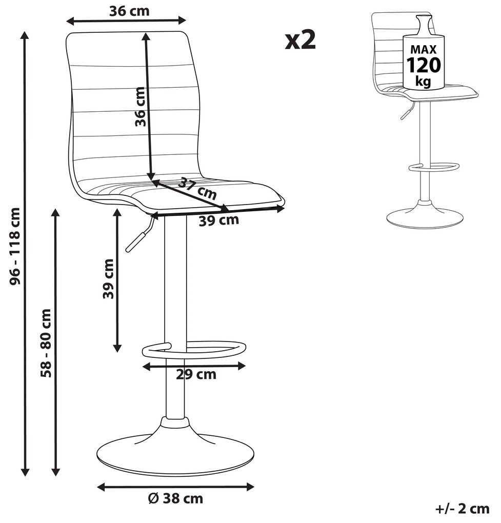 Conjunto de 2 bancos de bar em tecido cinzento LUCERNE Beliani