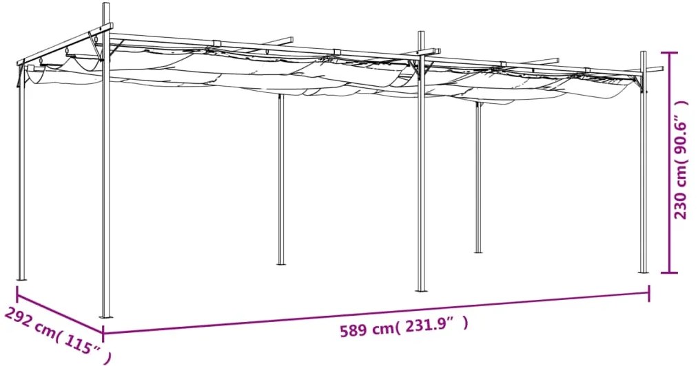 Pérgola com toldo retrátil 589x292x230 cm cor creme