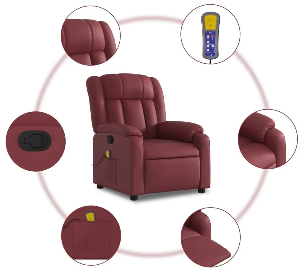 Poltrona massagens reclinável couro artificial vermelho tinto
