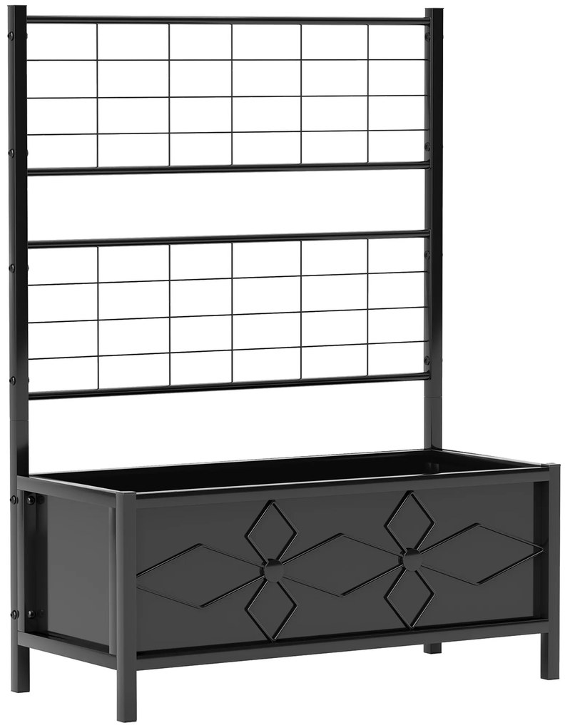 Outsunny Jardineira Elevada para O Jardim com Treliça Aço Galvanizado com Padrão de Losango 90x40x120 cm Preto | Aosom Portugal