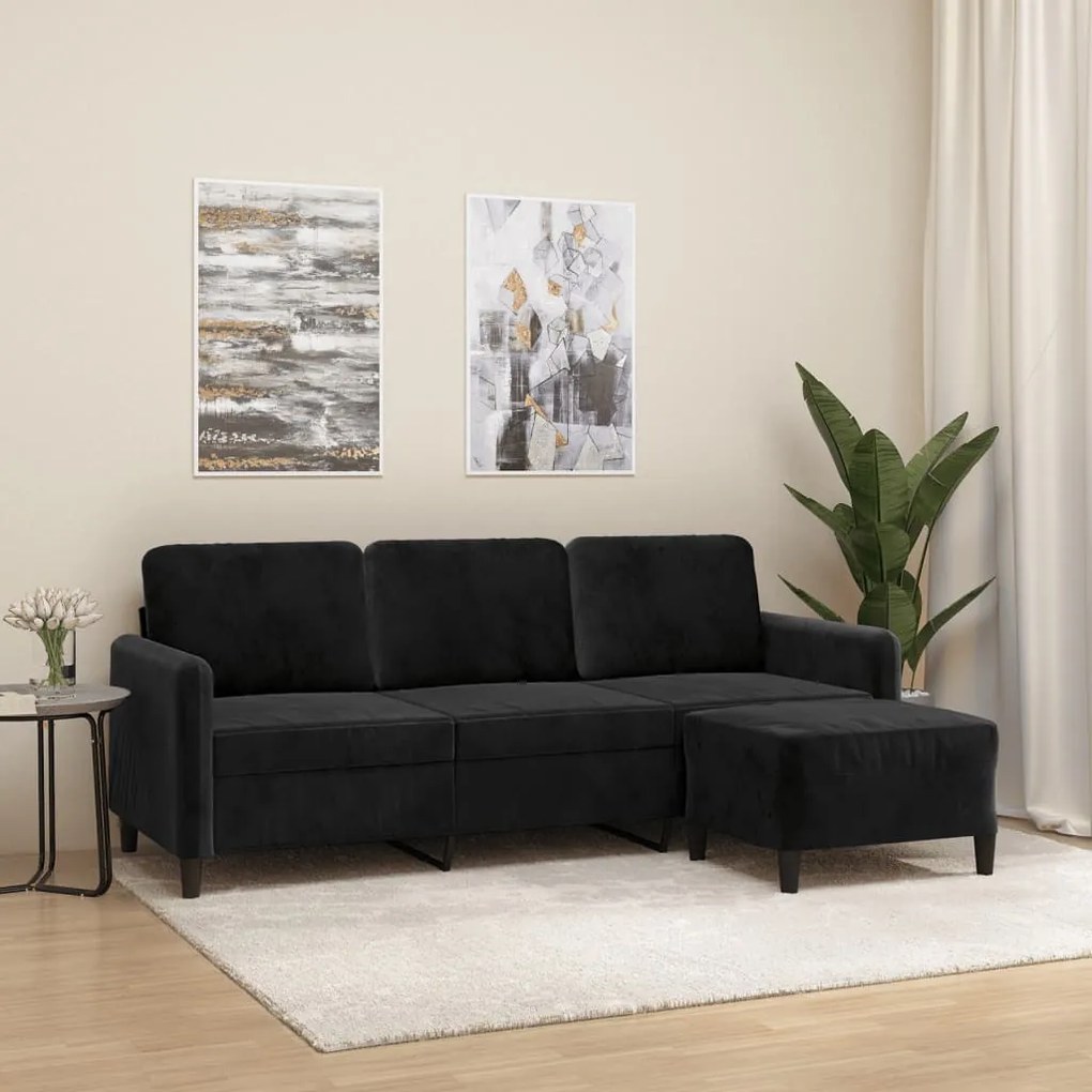 Sofá Amour Chaise Longue de 3 lugares - Em Veludo - Com Apóio de Pés -