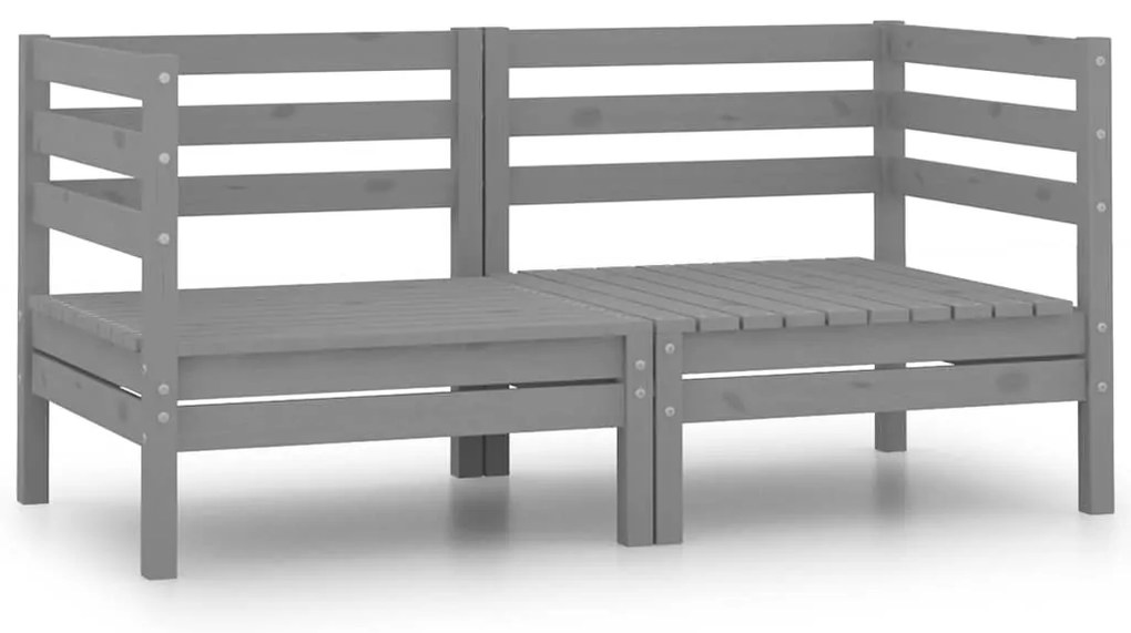 Sofás canto para jardim 2 pcs madeira de pinho maciça cinzento