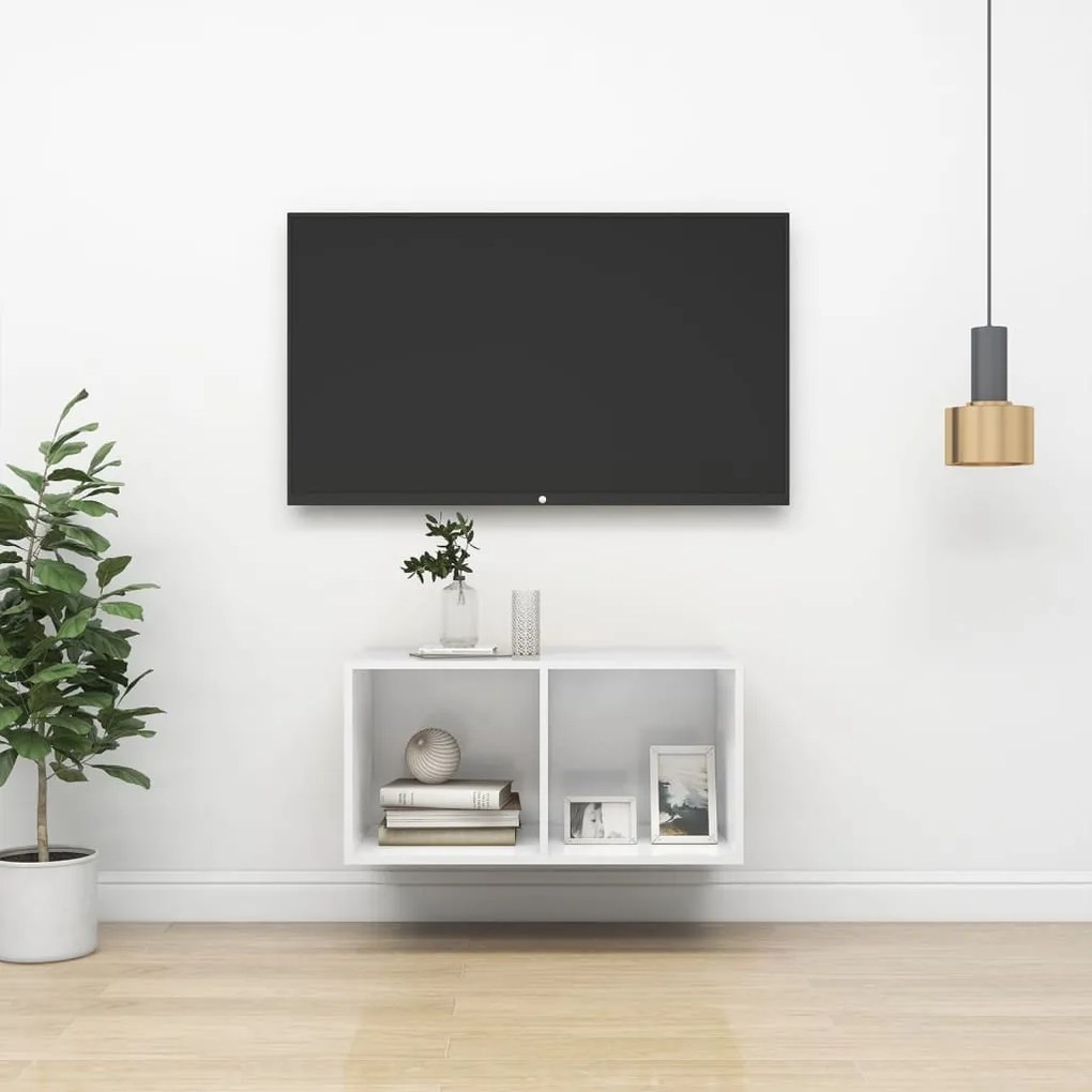 vidaXL Armário de parede para TV derivados de madeira branco brilhante