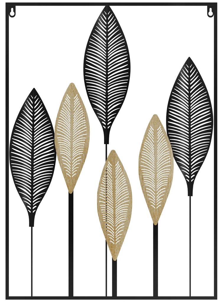 HOMCOM Decoração de Parede de Metal de Folhas de Banana 3D Arte de Parede Suspensa 50x70cm Preto e Bege | Aosom Portugal