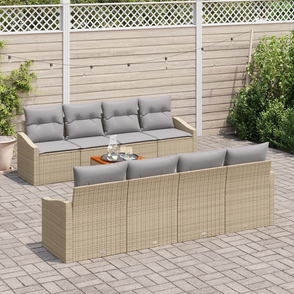 Conjunto de Sofá de Jardim de 7 Peças com Almofadas Bege Poliratan Acá