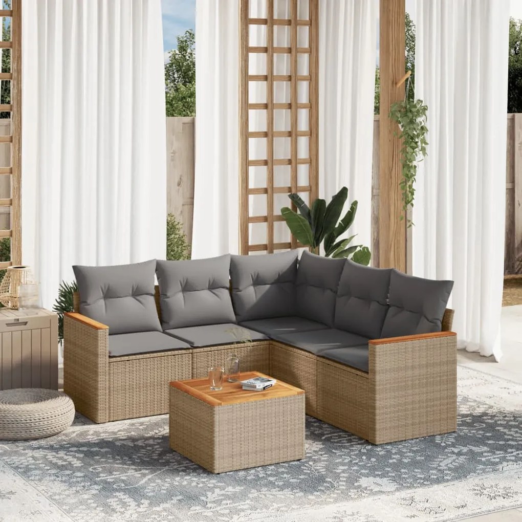 vidaXL 6 pcs conjunto de sofás p/ jardim com almofadões vime PE bege