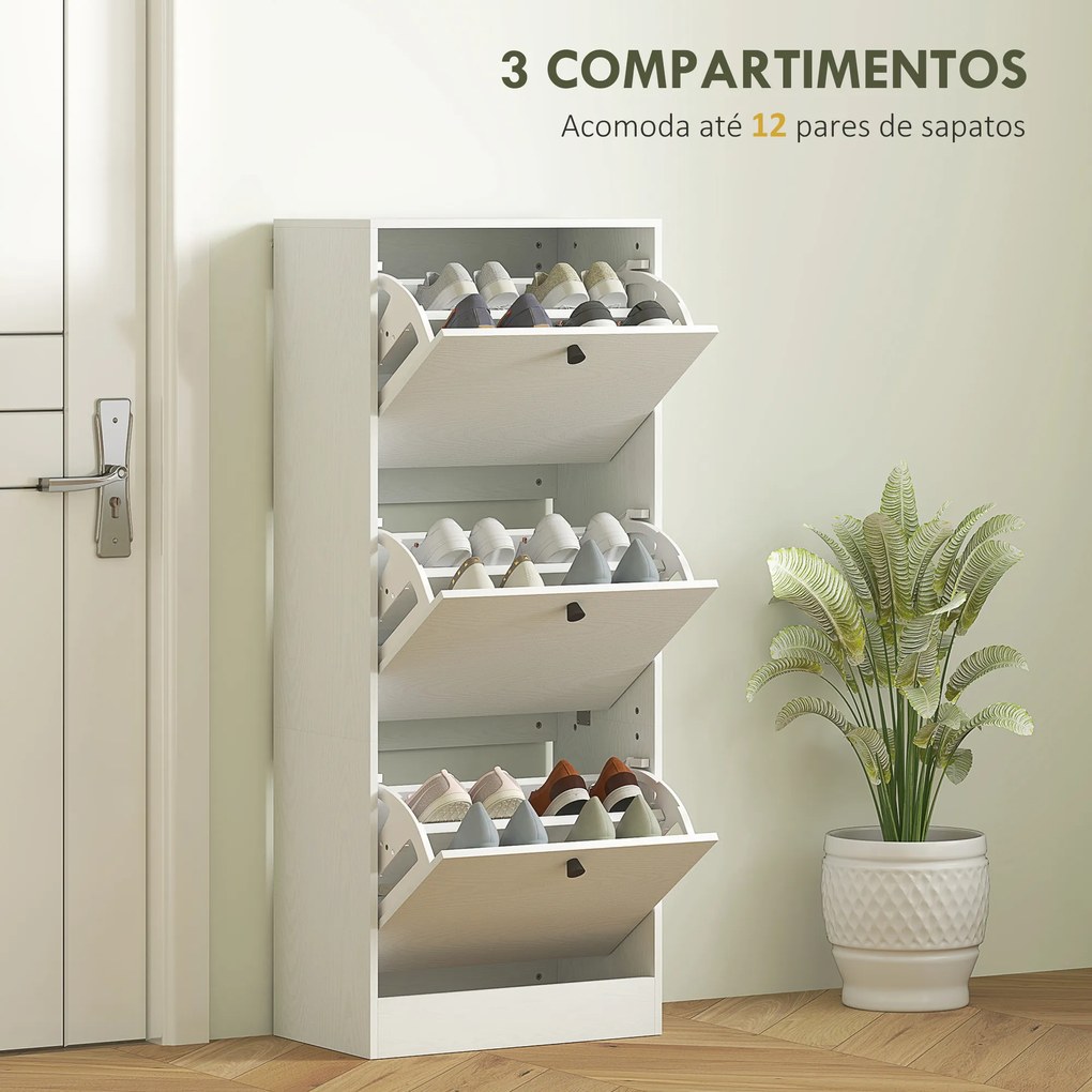 Sapateira Estreita com 3 Portas Sapateira para Entrada com Prateleiras Ajustáveis para 12 Pares de Sapatos 47x28x115 cm Branco
