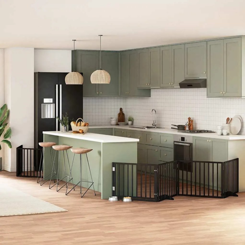 vidaXL Portão p/ cães com porta dobrável 6 painéis 480 cm álamo preto