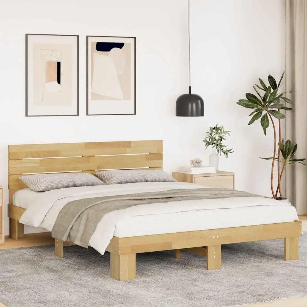 Estrutura cama cabeceira sem colchão 150x200 cm maciça carvalho